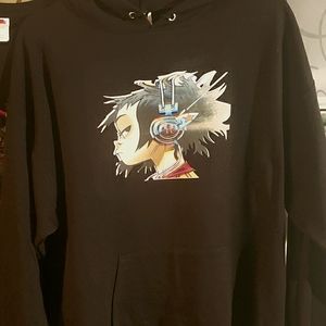 Black Hoodie Sweater, Mens Lg of 50% cotton 50% polyester that I sublimated on